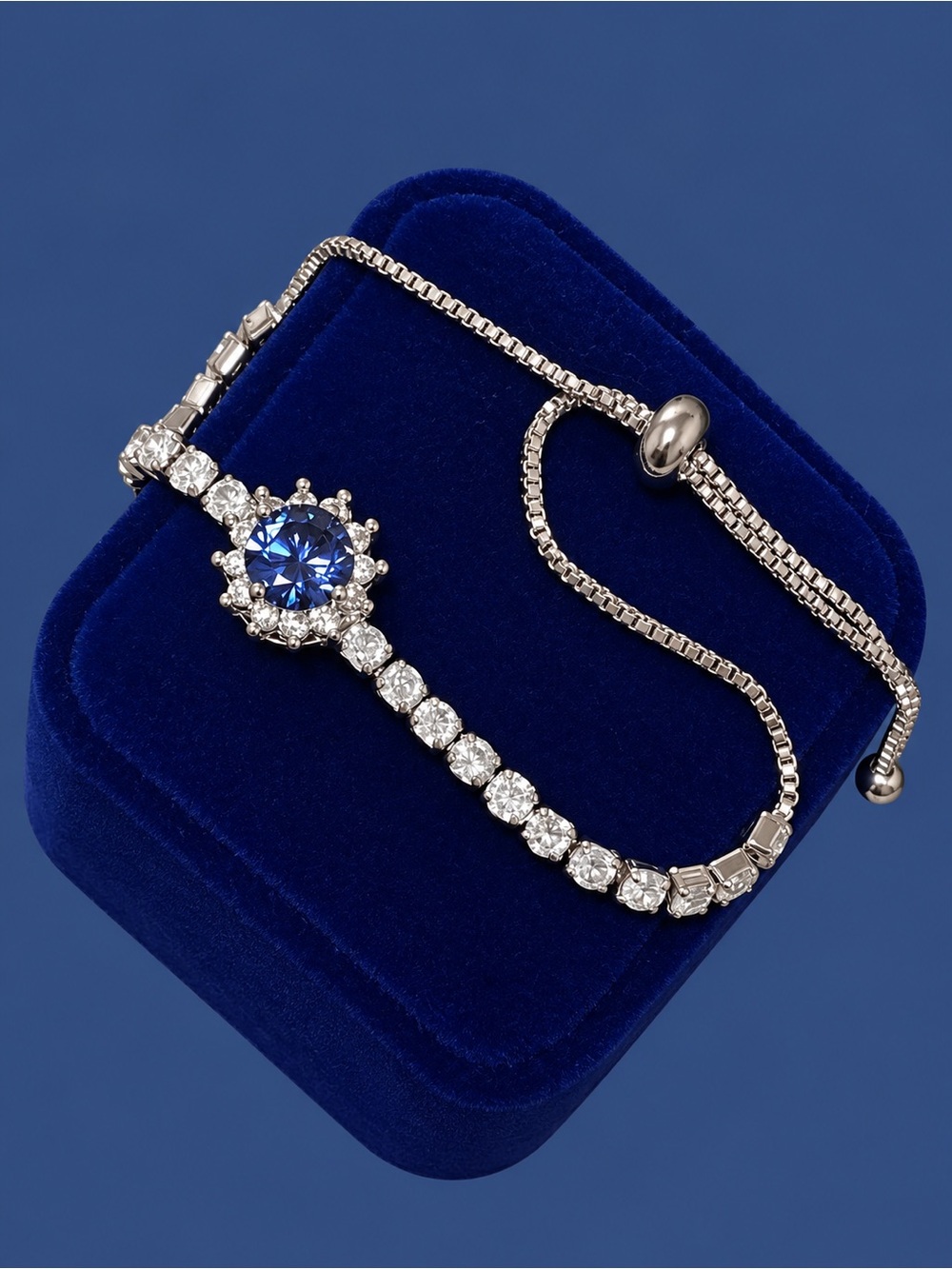 Silver-Tone Tennis Bracelet with 8mm Tanzanite Center Stone